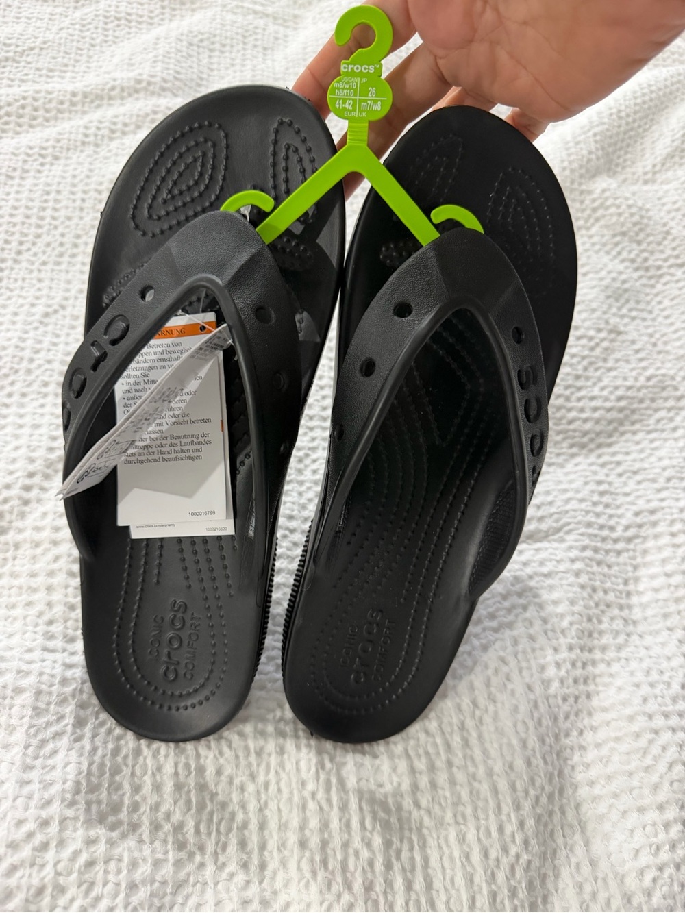 CROCS women’s Black Flip Sandals with Logo Strap - Picture 3 of 4
